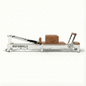 Reformly Fold foldable aluminium Pilates reformer, brown leather, white frame